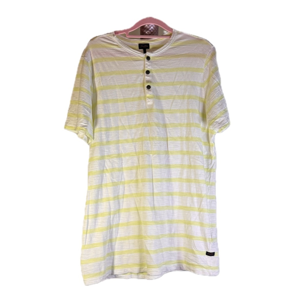 Good Man Brand Striped Short Sleeve Henley Shirt - Medium - Yellow & White